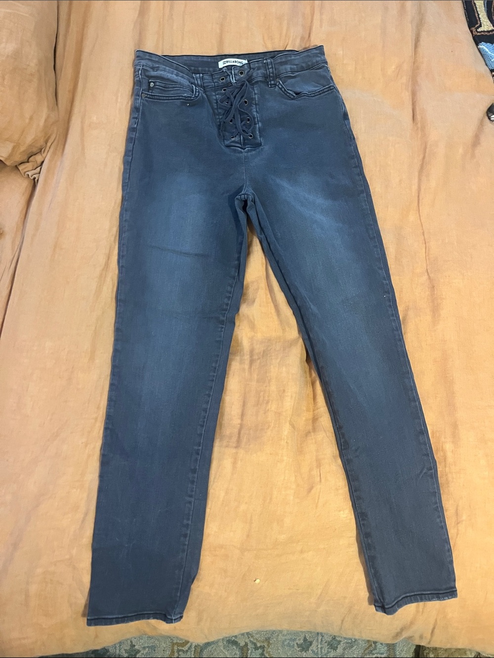 Billabong Lace-Up High-Rise Skinny Jeans - Black Wash